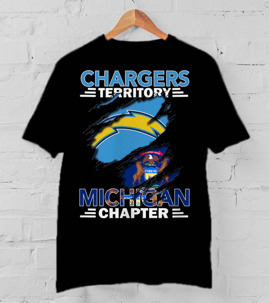 Chargers Territory Michigan Chapter Logo With Michigan State Flag And Lightning Bolt T-Shirt
