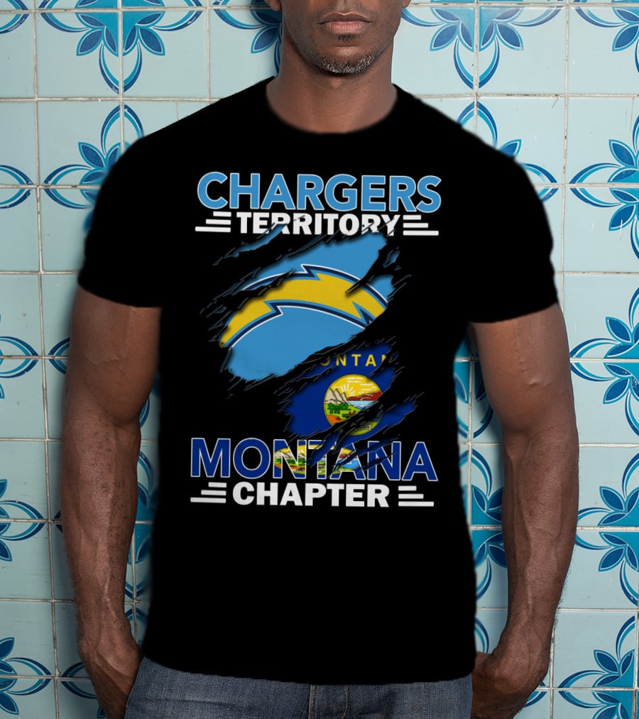 Chargers Territory Montana Chapter Lightning Bolt And State Flag T-Shirt