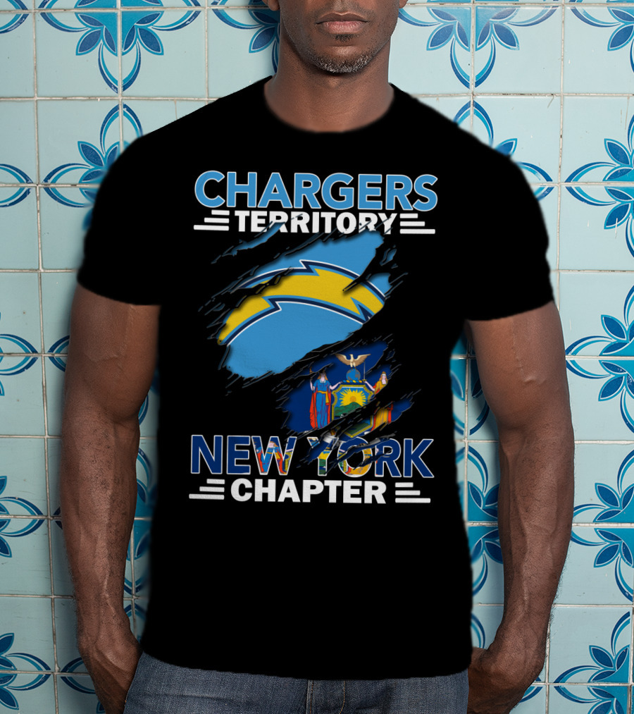 Chargers Territory New York Chapter Logo With Lightning Bolt And New York State Flag T-Shirt