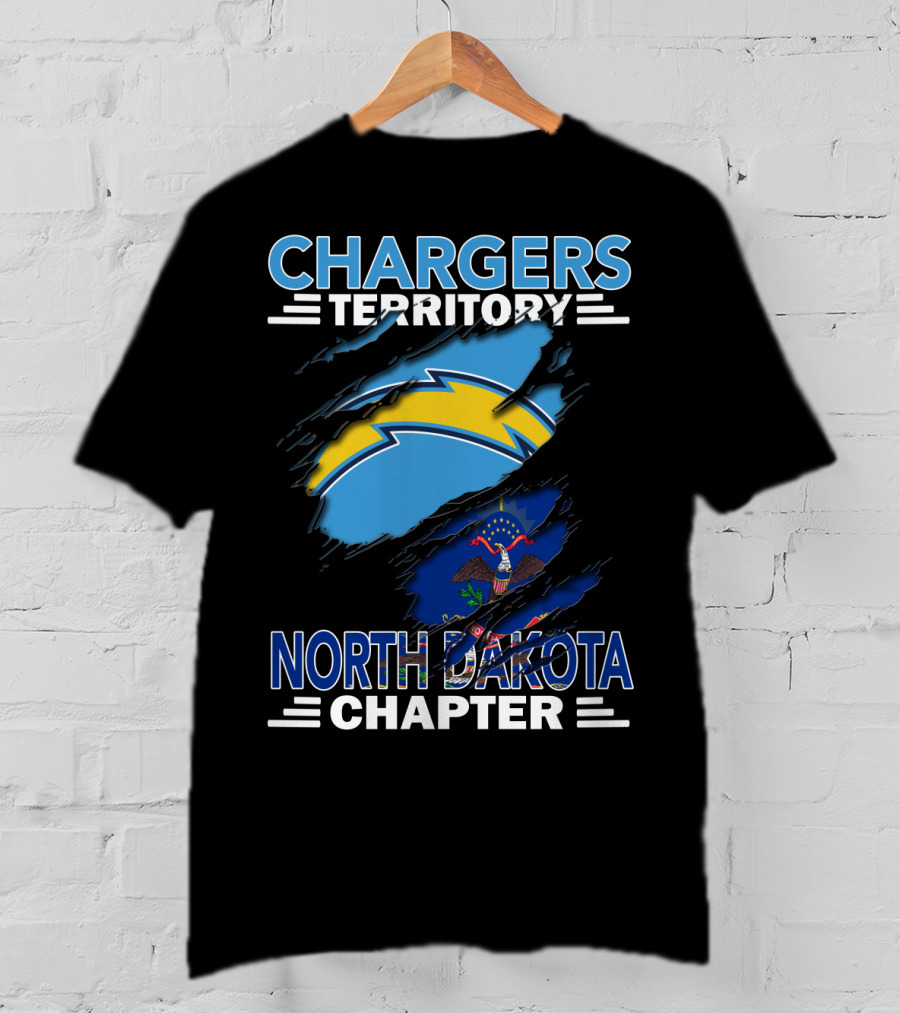 Chargers Territory North Dakota Chapter With Lightning Bolt And State Flag Elements T-Shirt