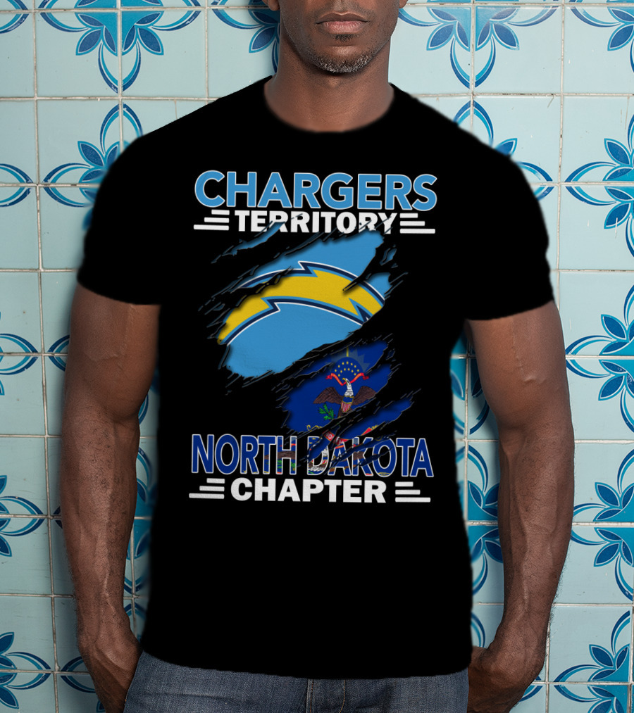 Chargers Territory North Dakota Chapter With Lightning Bolt And State Flag Elements T-Shirt