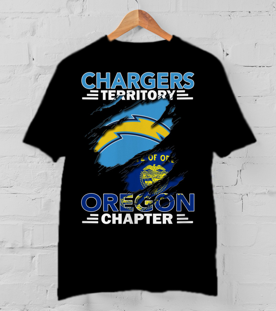 Chargers Territory Oregon Chapter Rip Effect With Oregon State Flag And Chargers T-Shirt