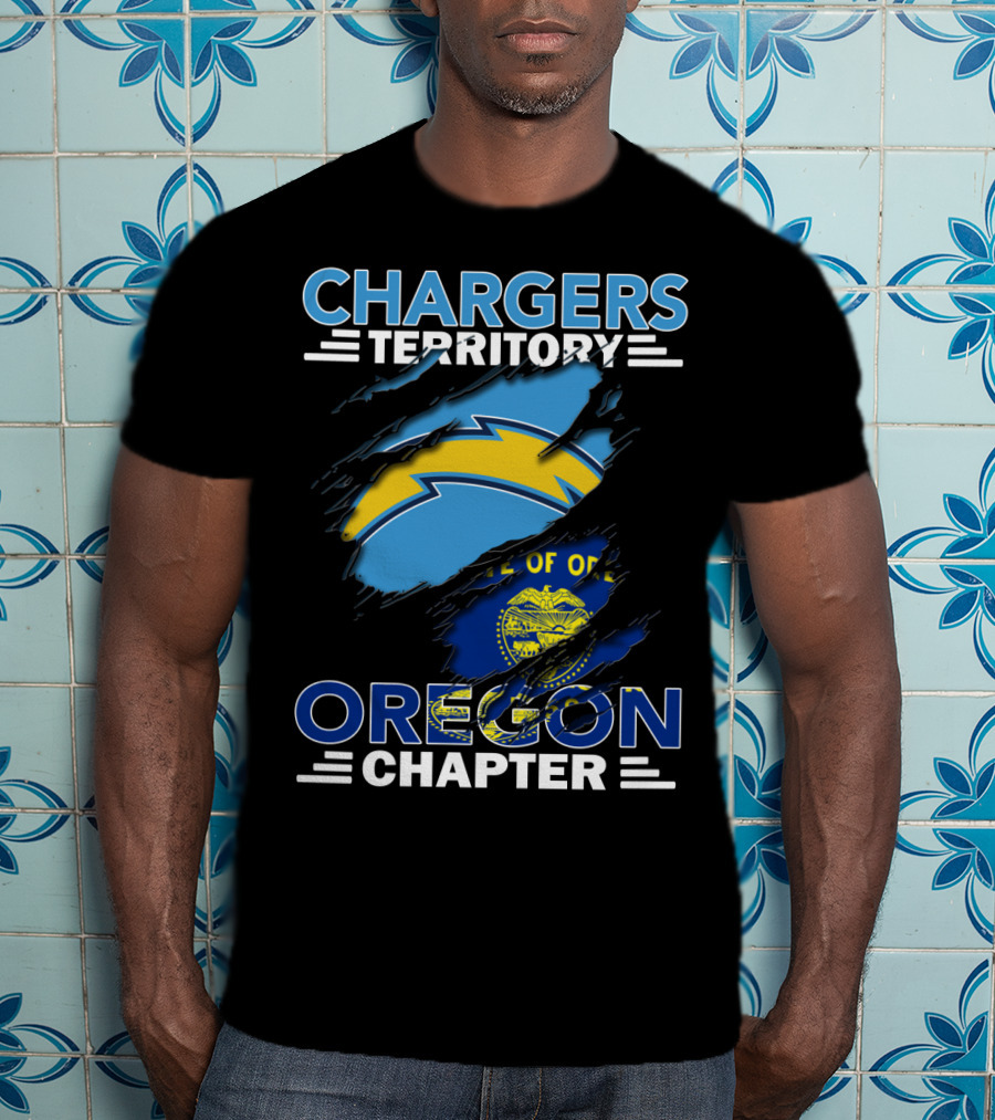 Chargers Territory Oregon Chapter Rip Effect With Oregon State Flag And Chargers T-Shirt
