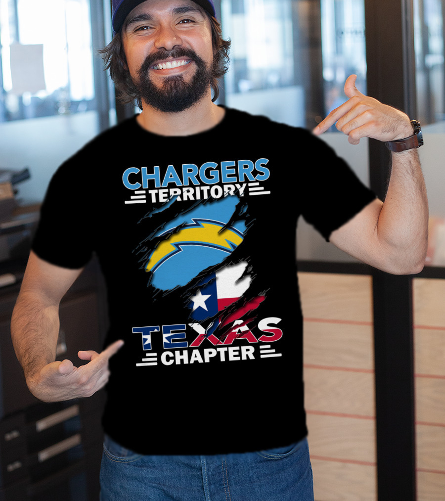 Chargers Territory Texas Chapter Logo With Texas Flag And Lightning Bolt T-Shirt