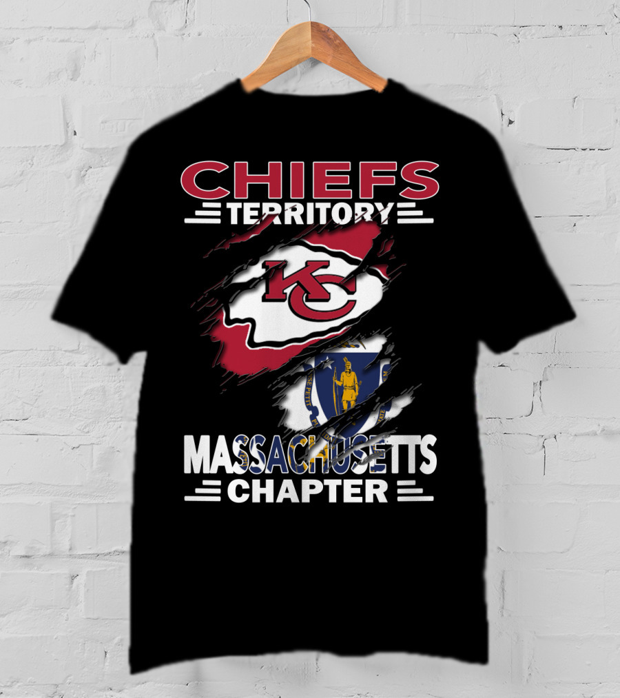 Chiefs Territory Massachusetts Chapter Kansas City Chiefs Logo With Massachusetts Flag T-Shirt