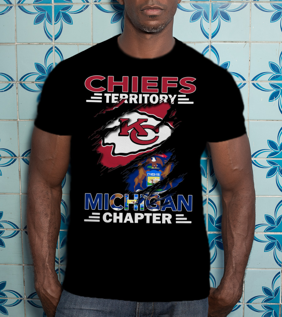 Chiefs Territory Michigan Chapter KC Logo With Michigan State Emblem T-Shirt