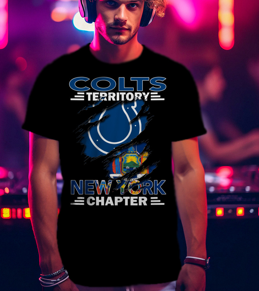 Colts Territory New York Chapter Blue And Red Logo With Ripped State Flag T-Shirt