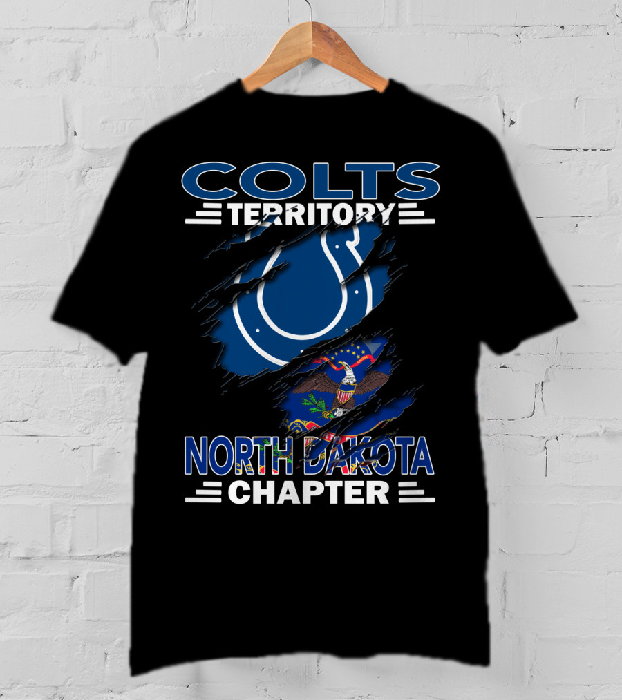 Colts Territory North Dakota Chapter Blue Horseshoe And State Flag Elements T-Shirt