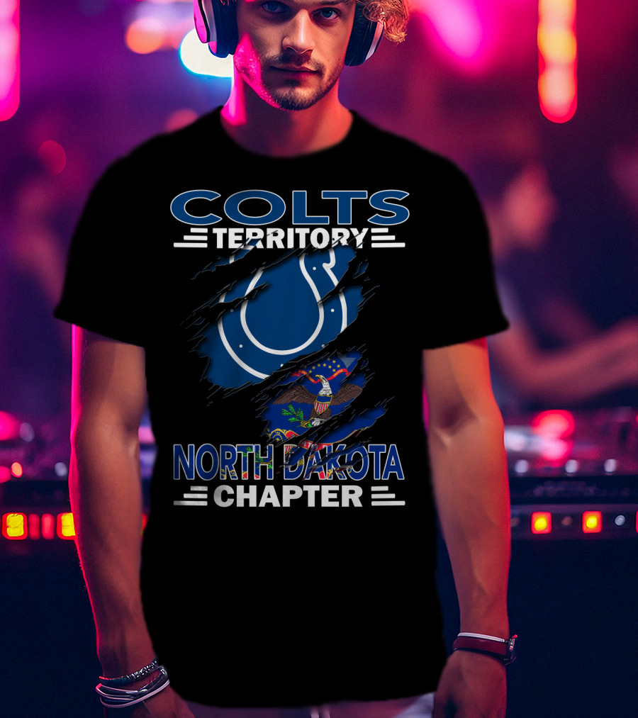 Colts Territory North Dakota Chapter Blue Horseshoe And State Flag Elements T-Shirt
