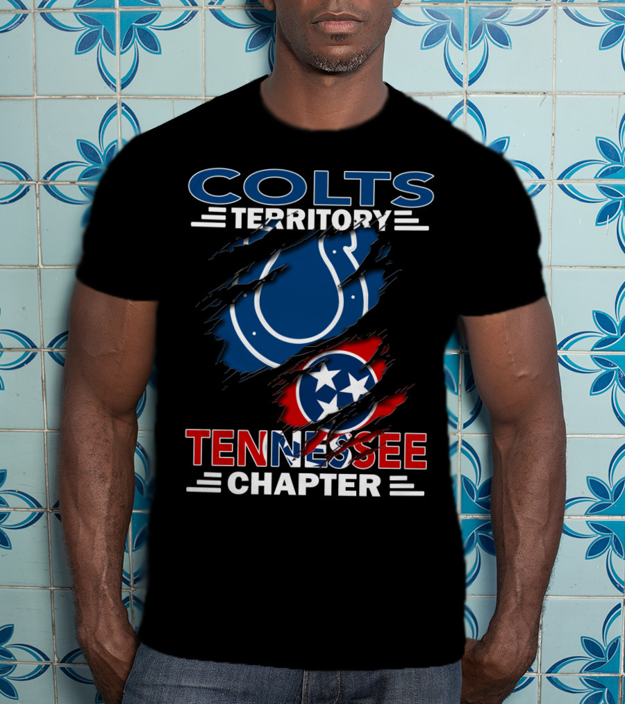Colts Territory Tennessee Chapter Logo With Torn Effect Featuring Tennessee Flag And Colts Emblem T-Shirt