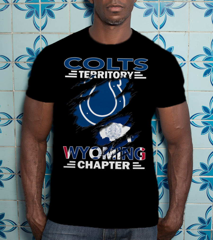 Colts Territory Wyoming Chapter Logo With Ripped Design And Wyoming Flag T-Shirt