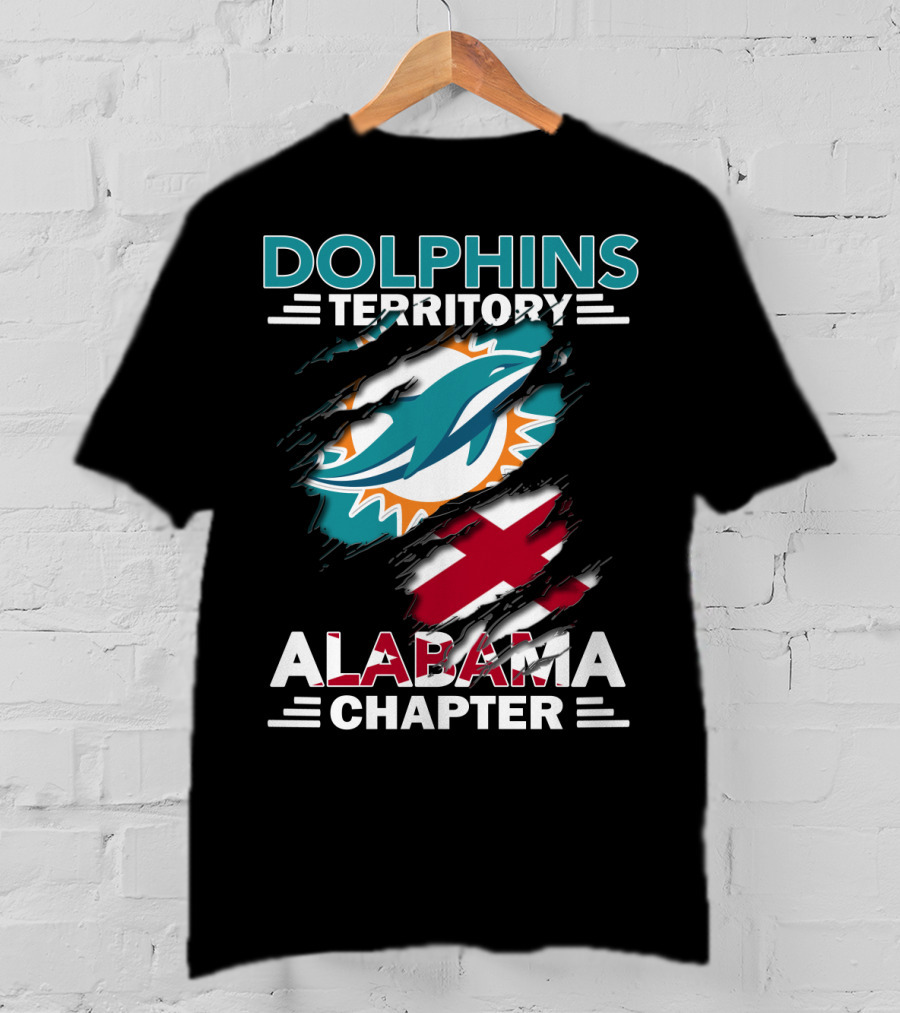 Dolphins Territory Alabama Chapter Miami Dolphins Fan Logo And Alabama State Flag T-Shirt