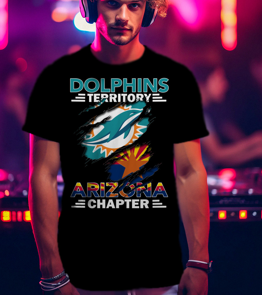 Dolphins Territory Arizona Chapter Logo With Miami Dolphins And Arizona Flag Elements T-Shirt