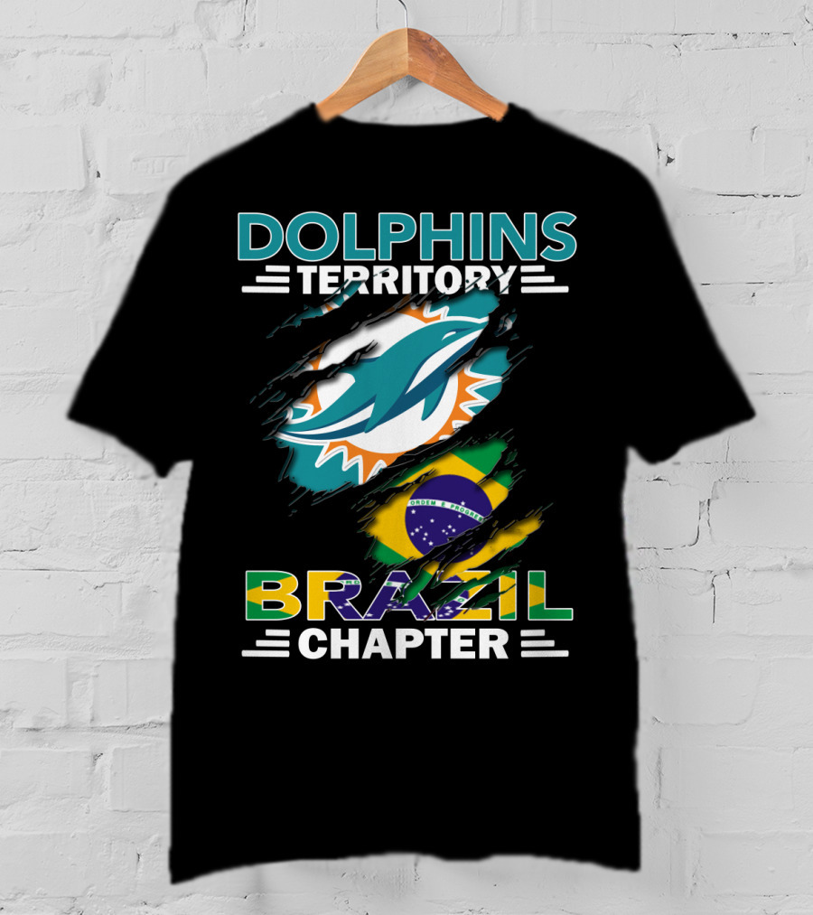 Dolphins Territory Brazil Chapter Miami Dolphins Logo And Brazilian Flag T-Shirt