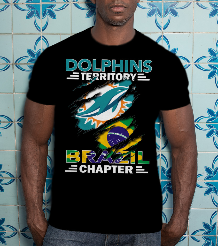 Dolphins Territory Brazil Chapter Miami Dolphins Logo And Brazilian Flag T-Shirt