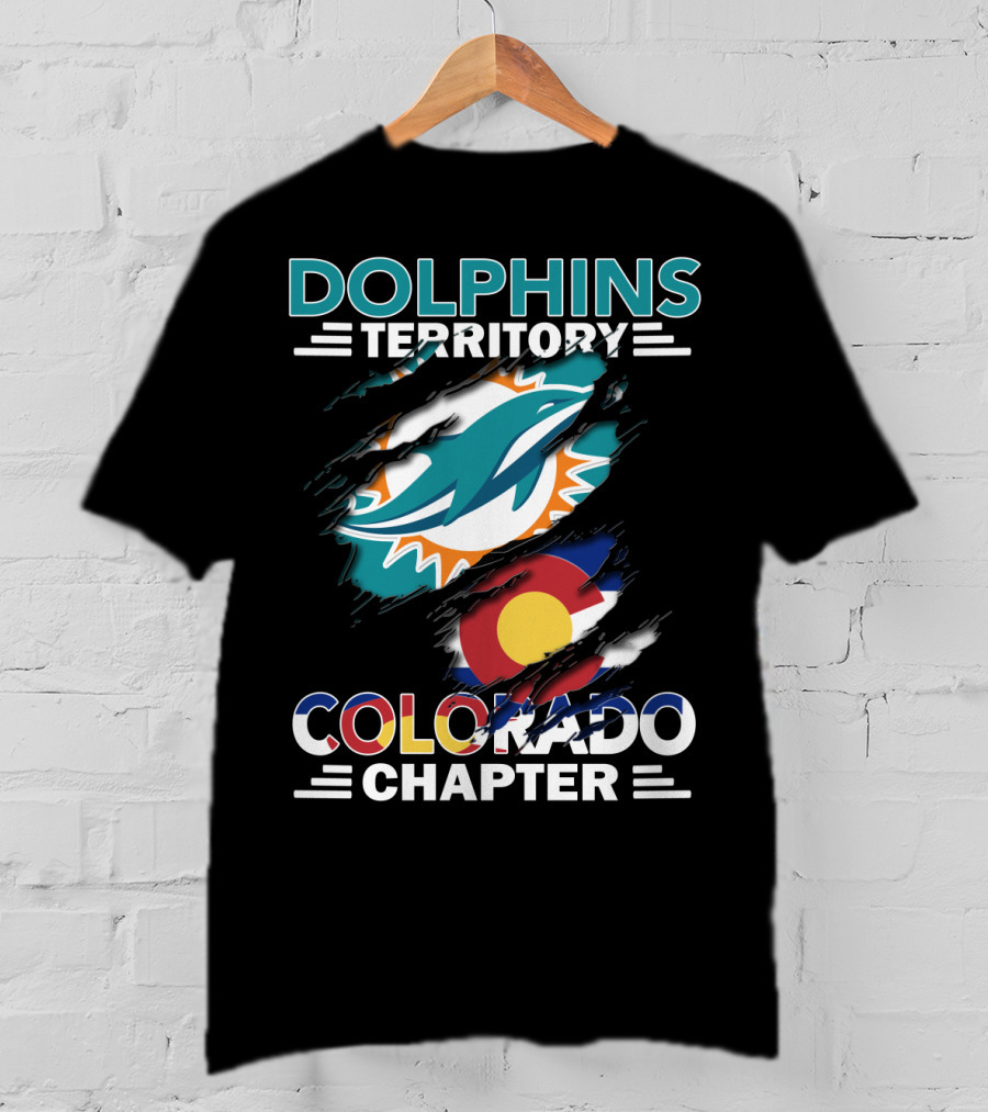Dolphins Territory Colorado Chapter Miami Dolphins Logo And Colorado Flag T-Shirt