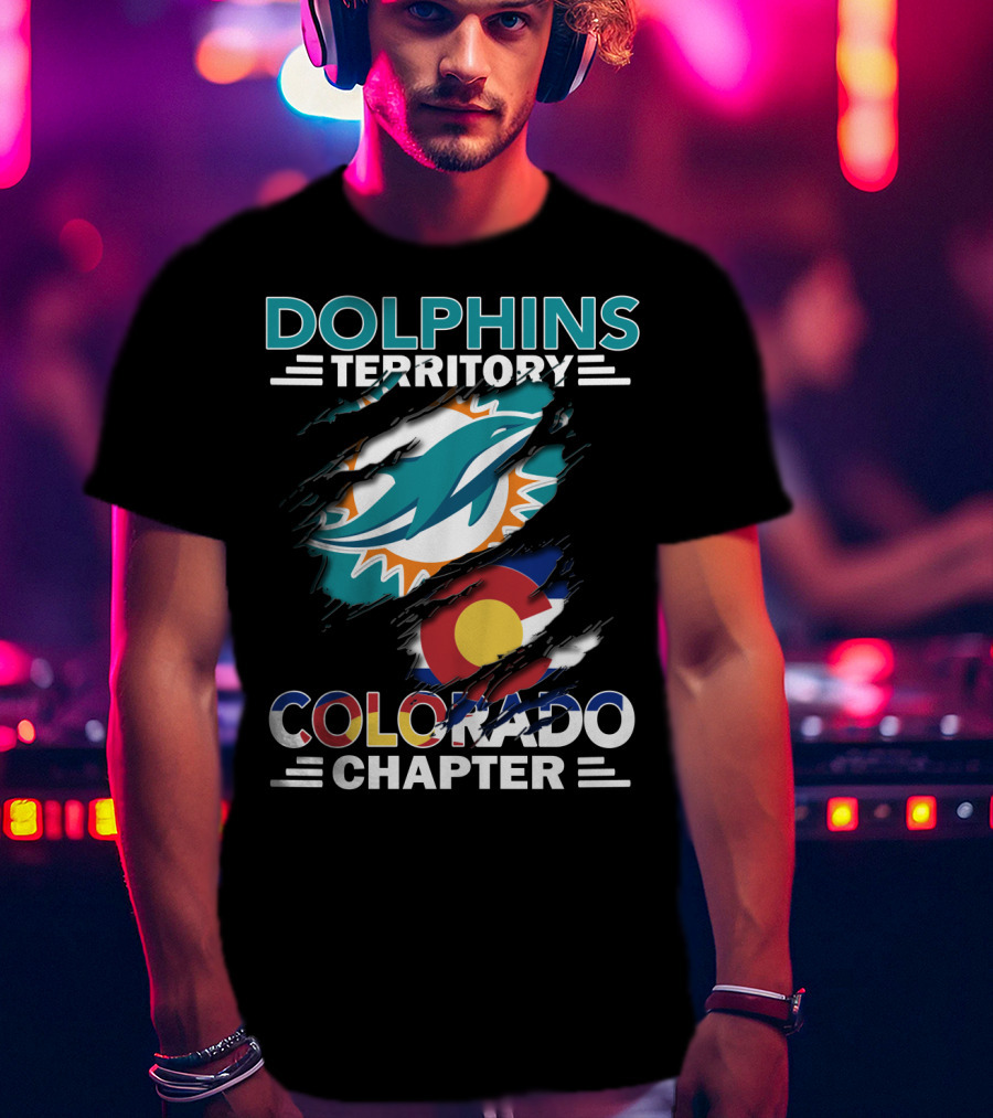 Dolphins Territory Colorado Chapter Miami Dolphins Logo And Colorado Flag T-Shirt
