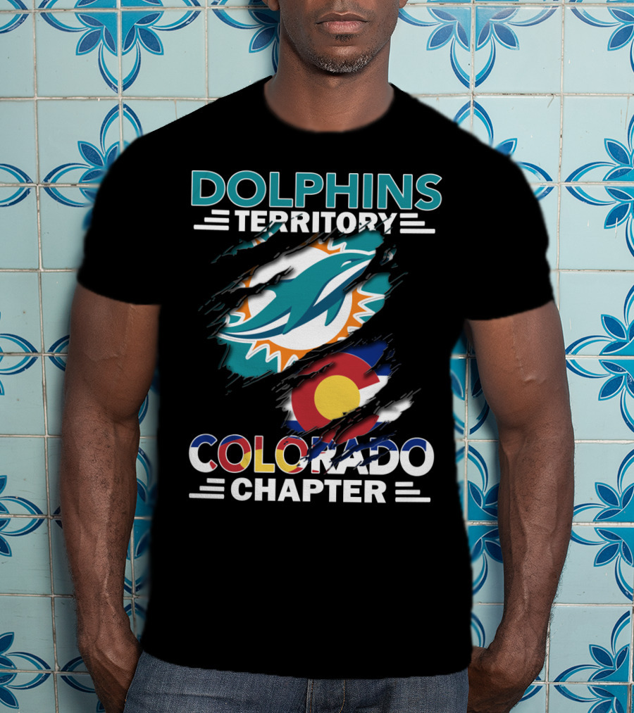 Dolphins Territory Colorado Chapter Miami Dolphins Logo And Colorado Flag T-Shirt