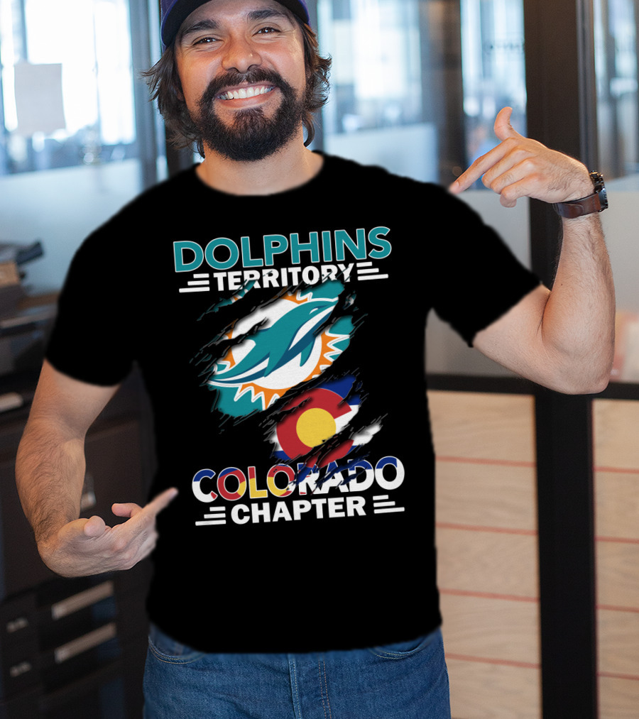 Dolphins Territory Colorado Chapter Miami Dolphins Logo And Colorado Flag T-Shirt