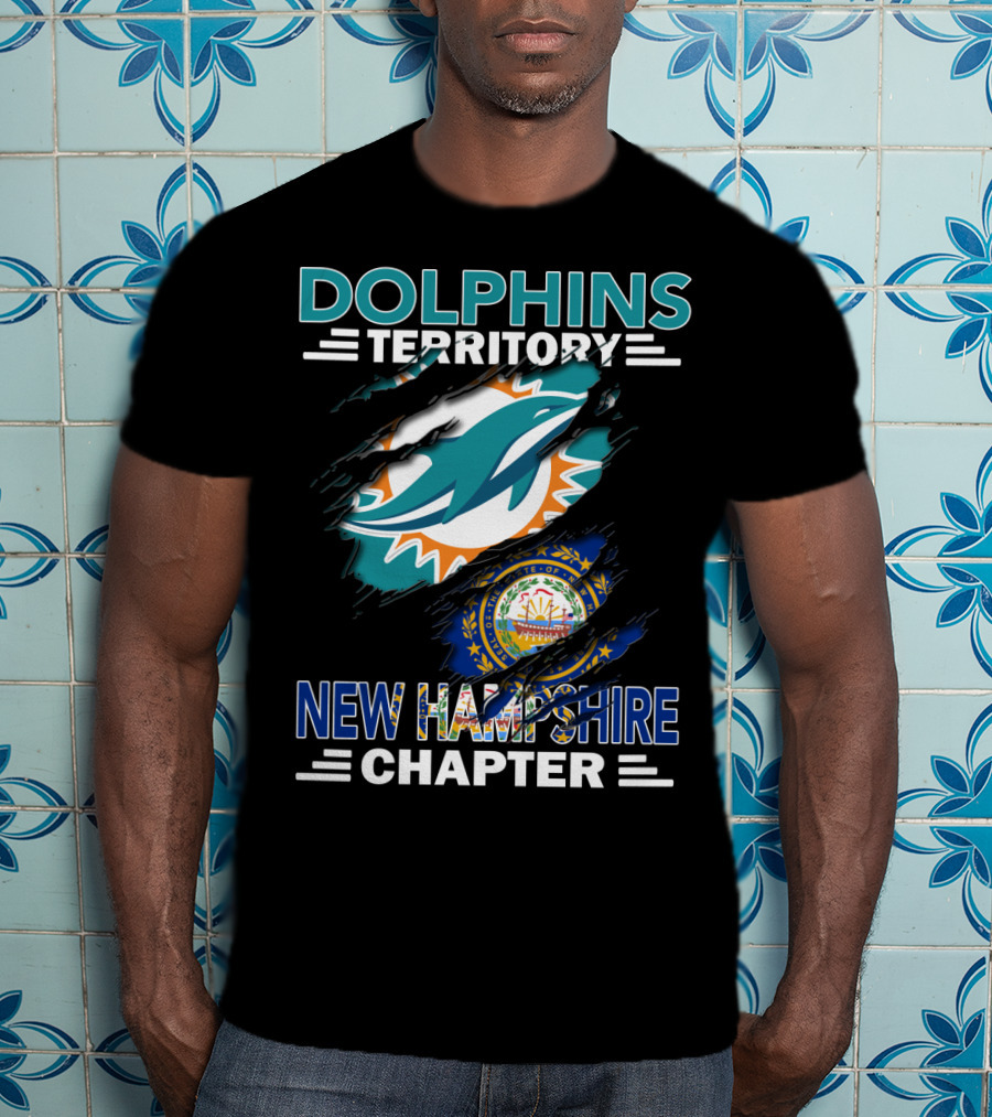 Dolphins Territory New Hampshire Chapter Miami Dolphins Logo New Hampshire Seal T-Shirt