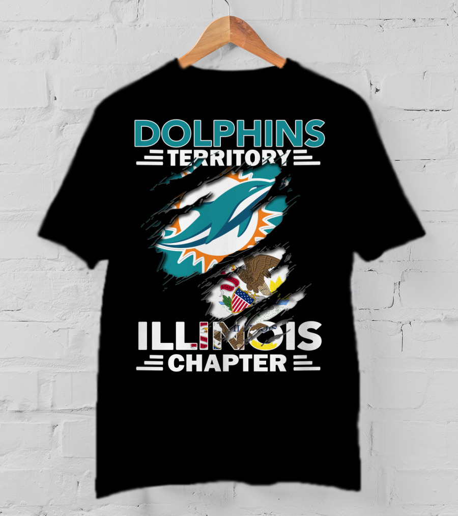 Dolphins Territory Illinois Chapter Miami Dolphins Logo And Illinois Flag T-Shirt
