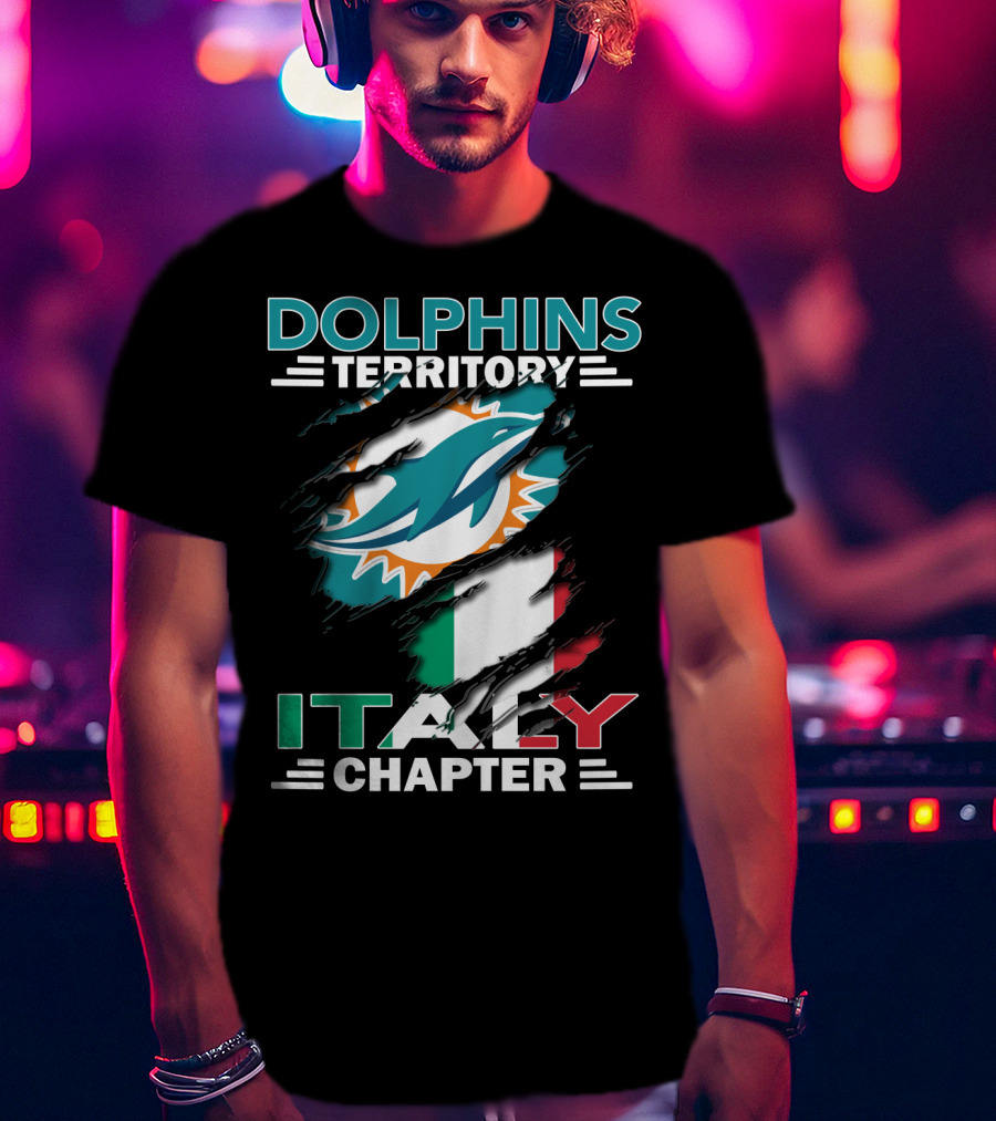 Dolphins Territory Italy Chapter Miami Logo Italian Flag T-Shirt