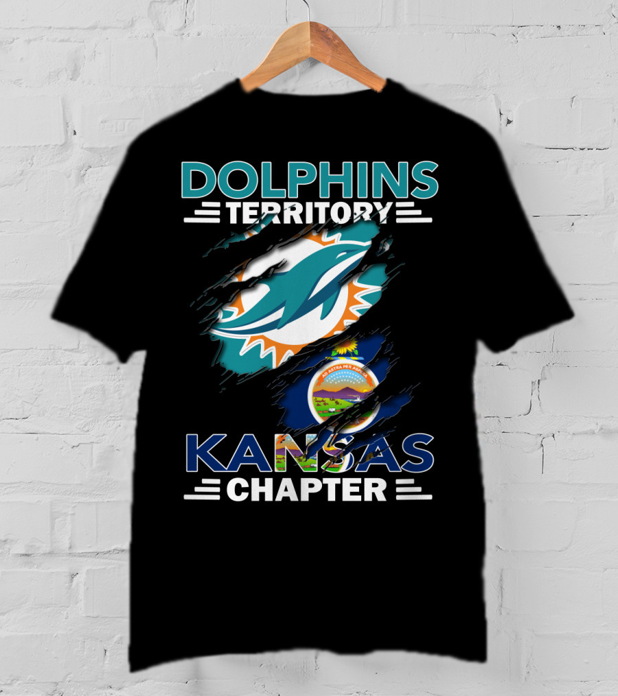 Dolphins Territory Kansas Chapter Miami Dolphins Fan Group With Kansas State Seal T-Shirt