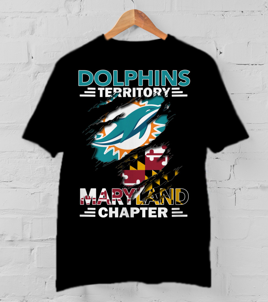 Dolphins Territory Maryland Chapter Miami Dolphins Logo With Maryland Flag T-Shirt