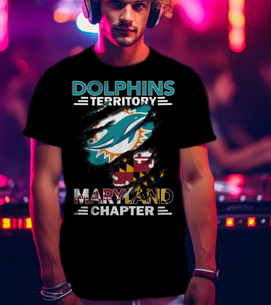 Dolphins Territory Maryland Chapter Miami Dolphins Logo With Maryland Flag T-Shirt