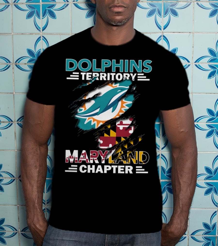 Dolphins Territory Maryland Chapter Miami Dolphins Logo With Maryland Flag T-Shirt