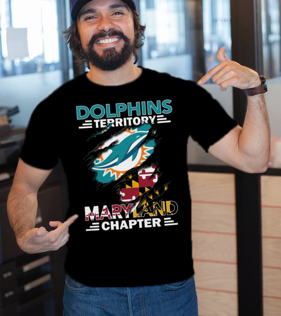Dolphins Territory Maryland Chapter Miami Dolphins Logo With Maryland Flag T-Shirt
