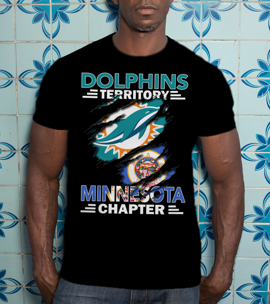Dolphins Territory Minnesota Chapter Miami Dolphins And Minnesota State Flag T-Shirt
