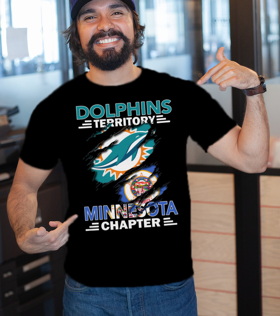 Dolphins Territory Minnesota Chapter Miami Dolphins And Minnesota State Flag T-Shirt
