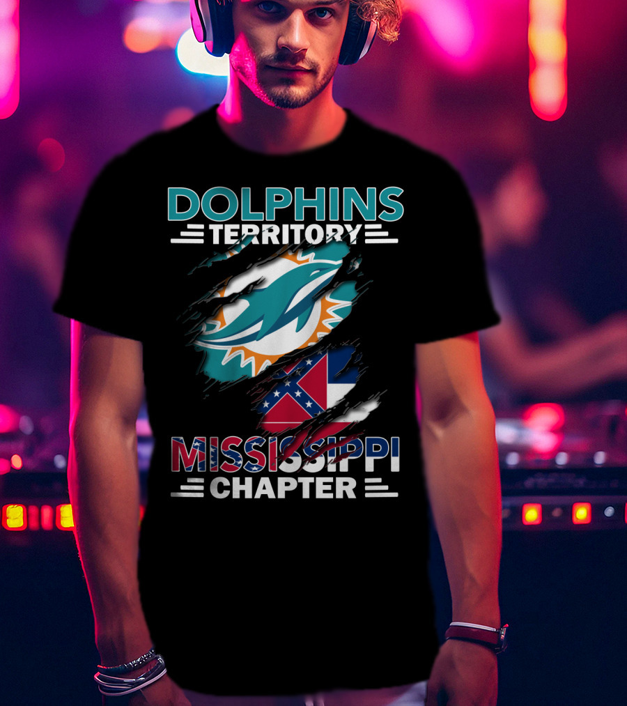 Dolphins Territory Mississippi Chapter Logo And Flag Display T-Shirt