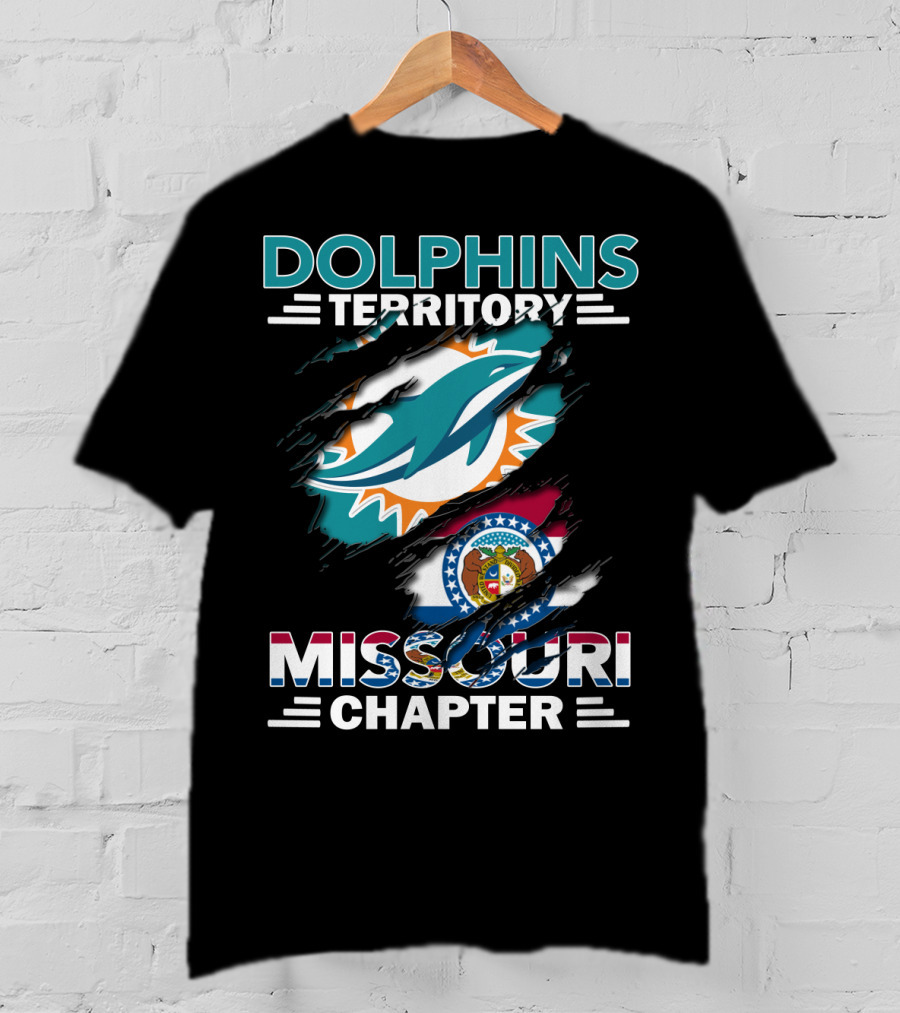 Dolphins Territory Missouri Chapter Miami Dolphins And Missouri Flag T-Shirt