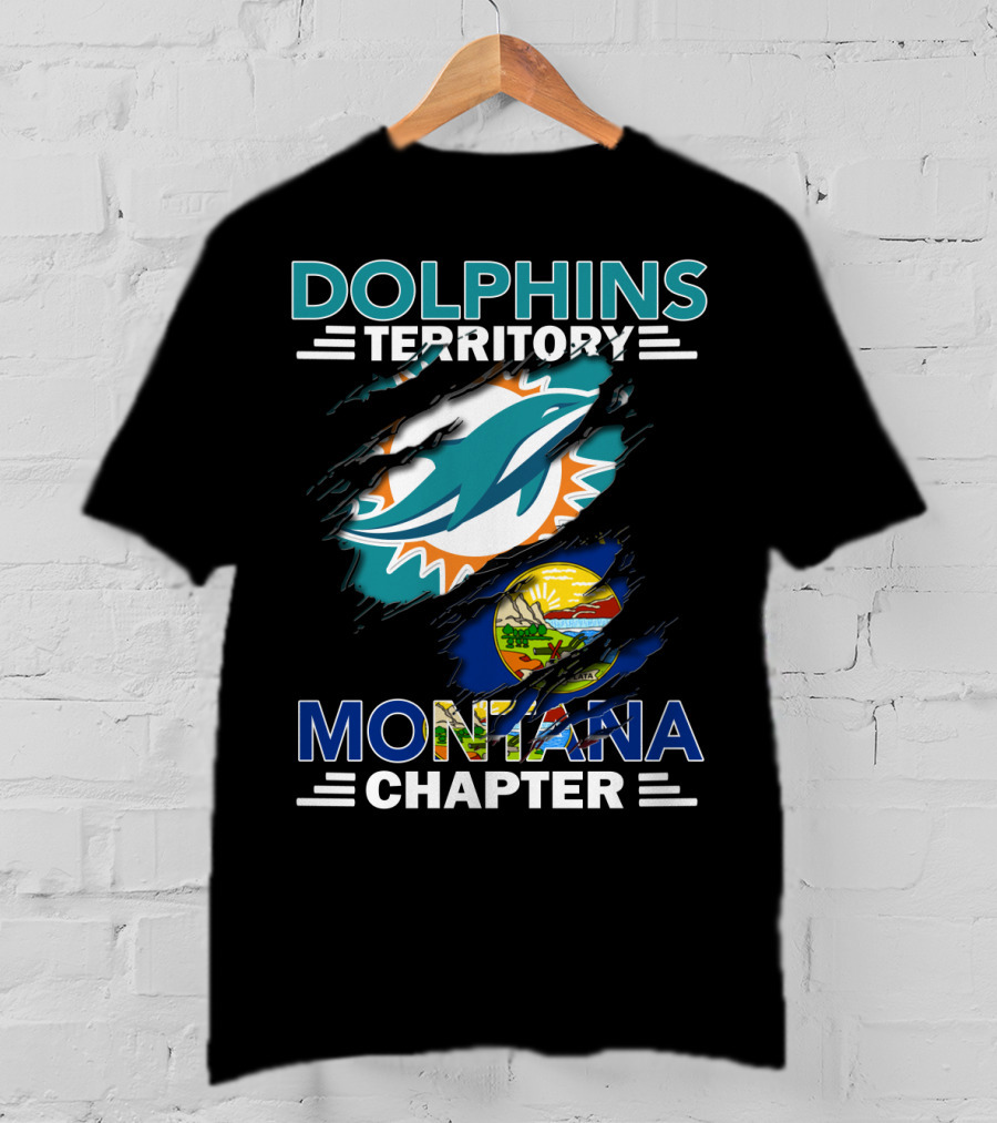 Dolphins Territory Montana Chapter Miami Dolphins Logo With Montana State Flag T-Shirt