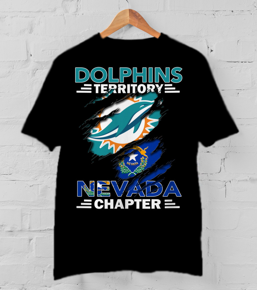 Dolphins Territory Nevada Chapter Miami Dolphins Fans Nevada Flag T-Shirt