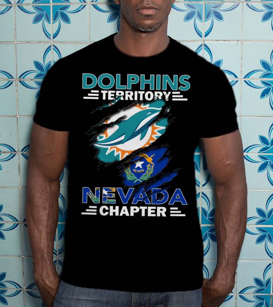 Dolphins Territory Nevada Chapter Miami Dolphins Fans Nevada Flag T-Shirt