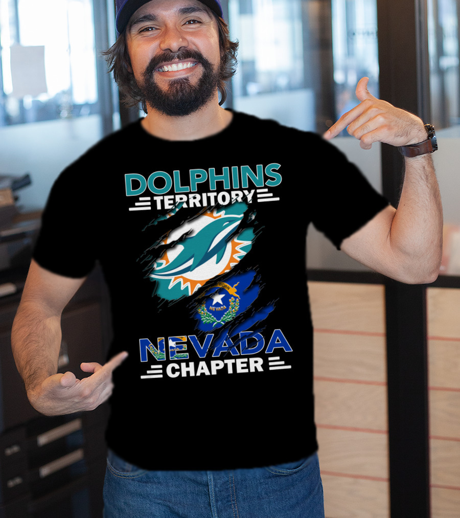 Dolphins Territory Nevada Chapter Miami Dolphins Fans Nevada Flag T-Shirt