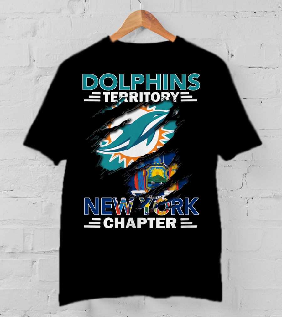 Dolphins Territory New York Chapter Miami Dolphins New York State Flag T-Shirt