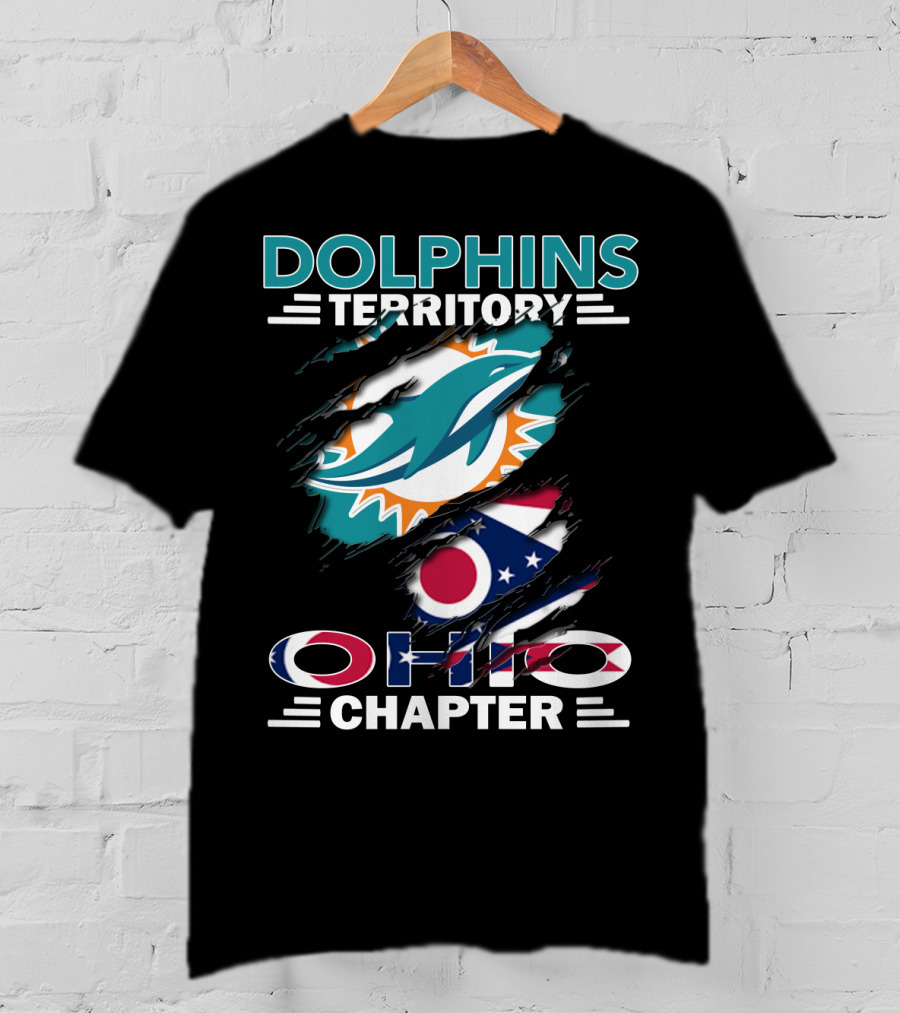 Dolphins Territory Ohio Chapter Miami Dolphins Logo And Ohio Flag T-Shirt