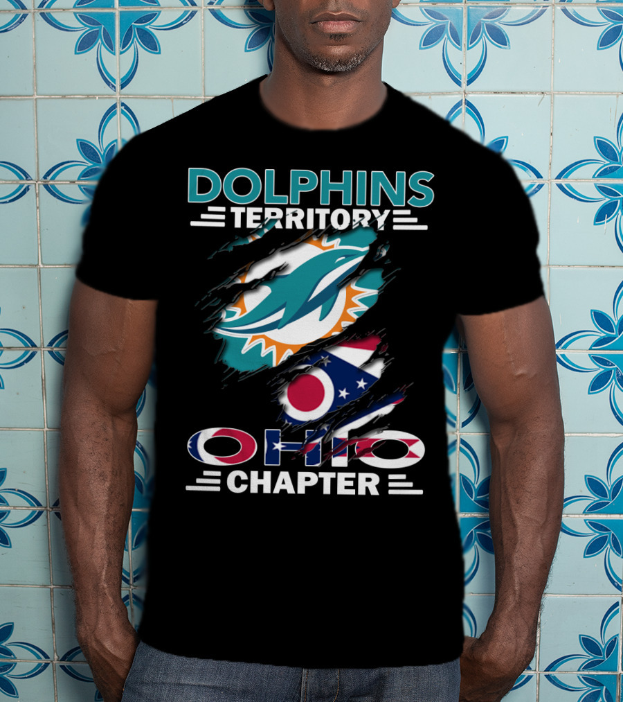 Dolphins Territory Ohio Chapter Miami Dolphins Logo And Ohio Flag T-Shirt