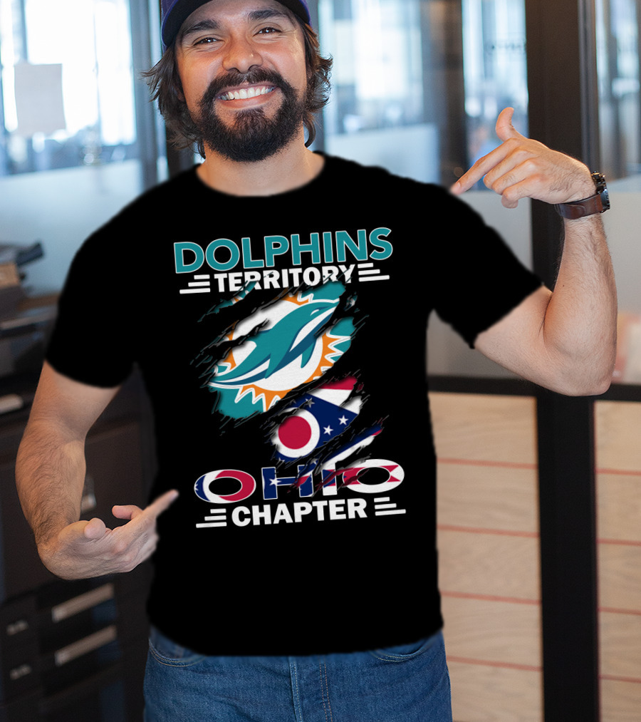 Dolphins Territory Ohio Chapter Miami Dolphins Logo And Ohio Flag T-Shirt