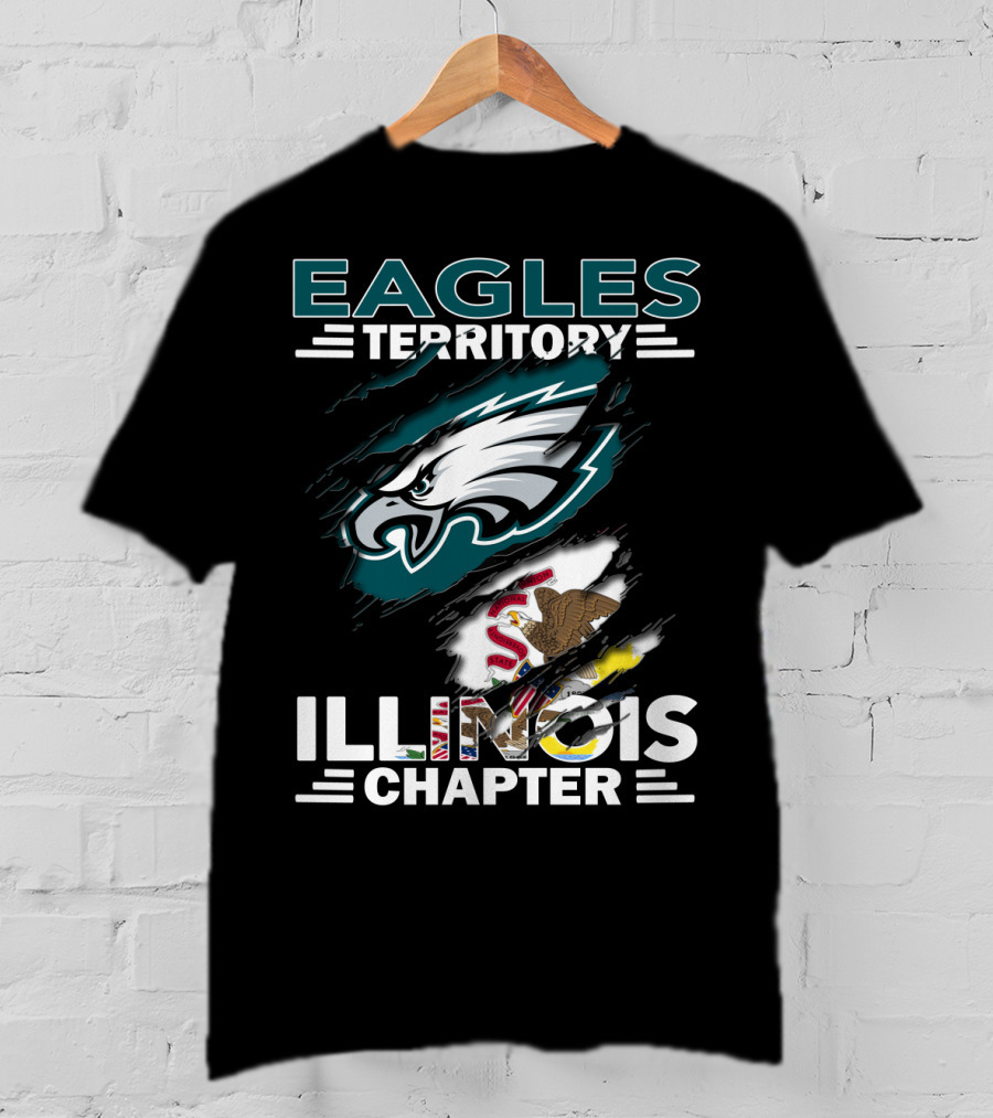 Eagles Territory Illinois Chapter Nfl Football Fan Club Logo With State Flag And Team Mascot T-Shirt
