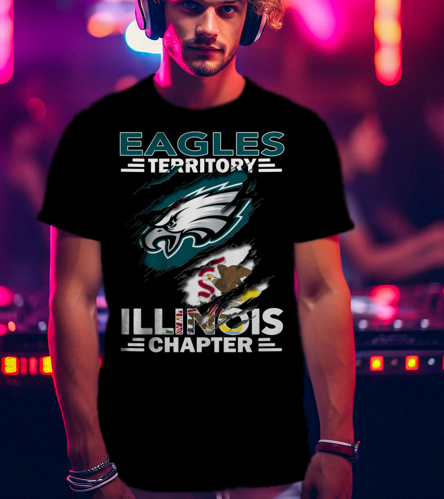 Eagles Territory Illinois Chapter Nfl Football Fan Club Logo With State Flag And Team Mascot T-Shirt