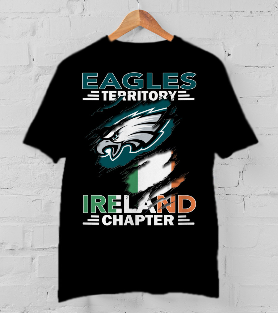 Eagles Territory Ireland Chapter With Eagle Logo And Irish Flag T-Shirt