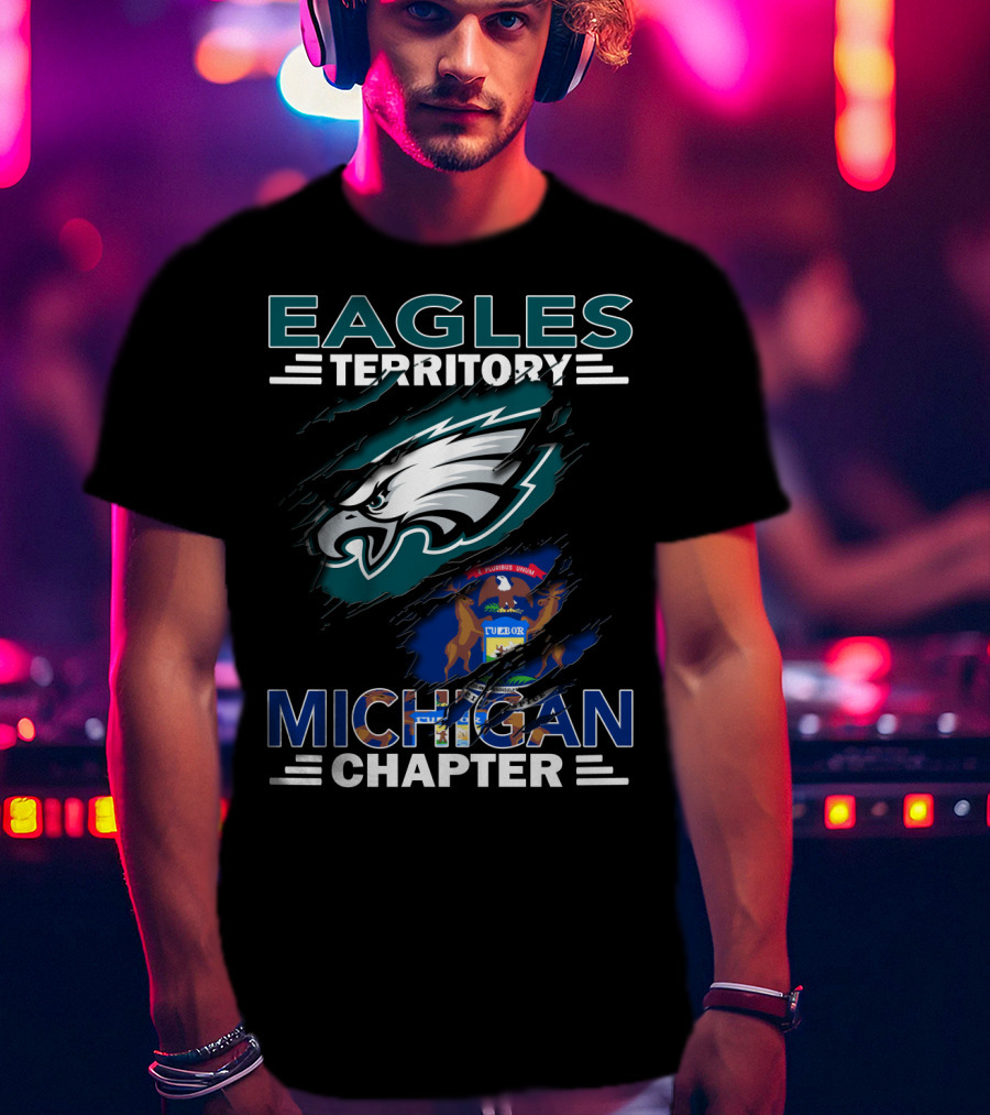 Eagles Territory Michigan Chapter Philadelphia Eagles Logo Michigan State Flag T-Shirt