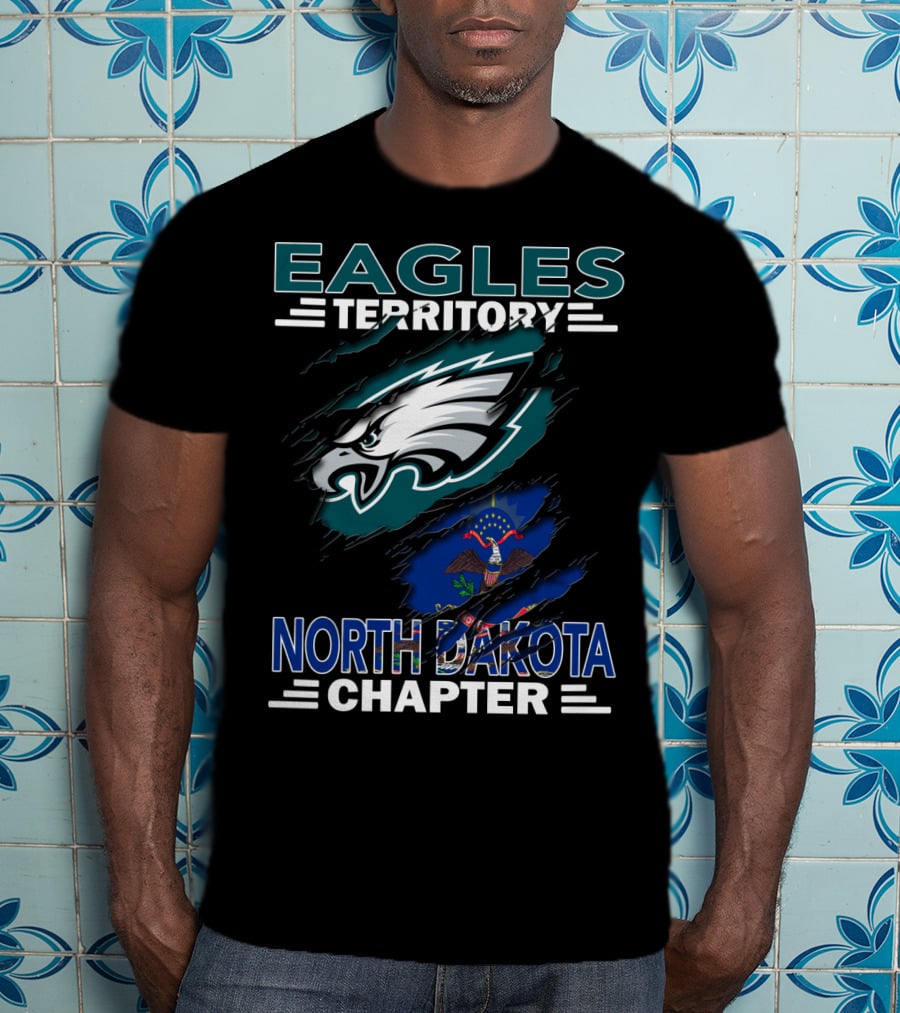 Eagles Territory North Dakota Chapter Fan Logo With State Flag Element T-Shirt