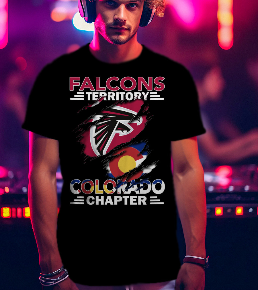 Falcons Territory Colorado Chapter With Falcons Logo And Colorado Flag T-Shirt