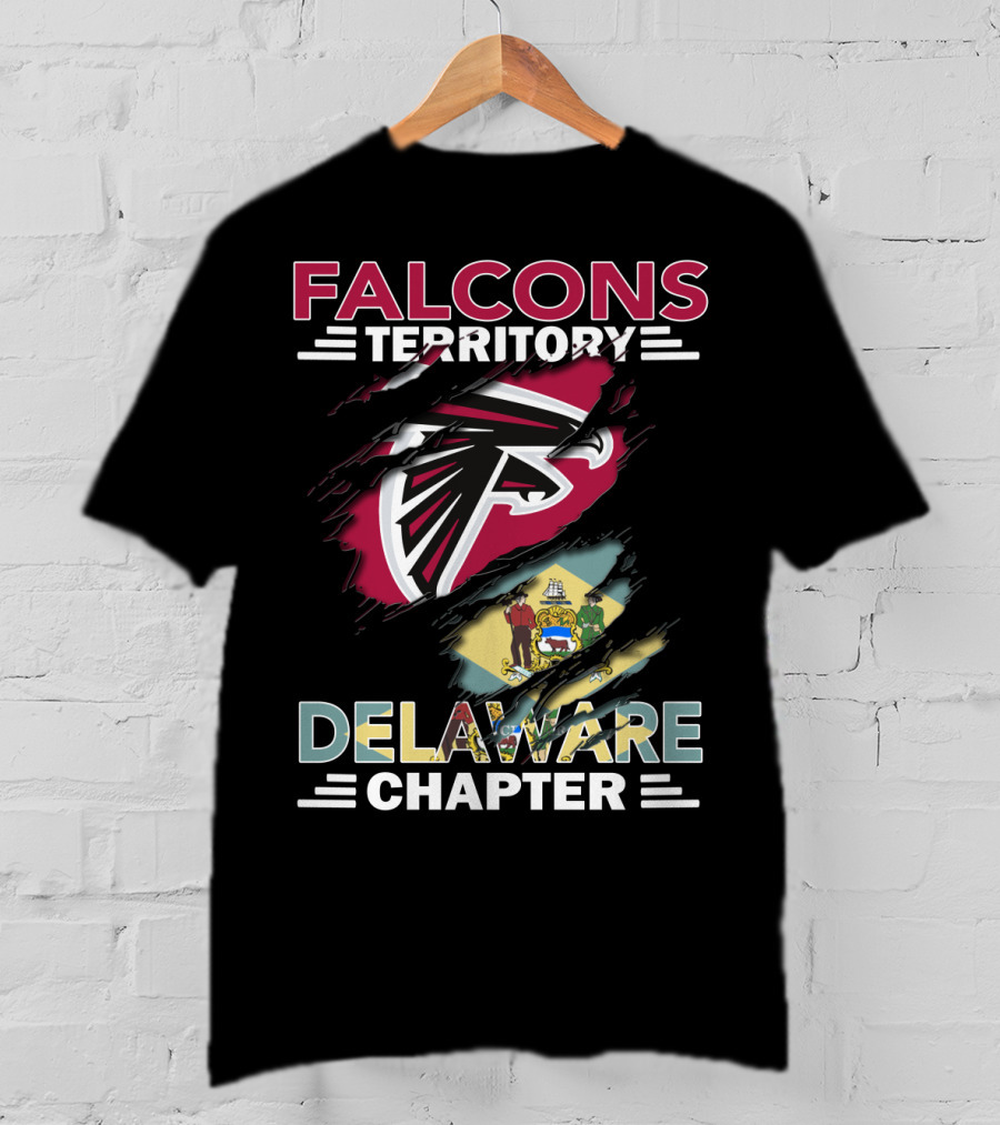 Falcons Territory Delaware Chapter With Falcons Logo And Delaware Flag T-Shirt